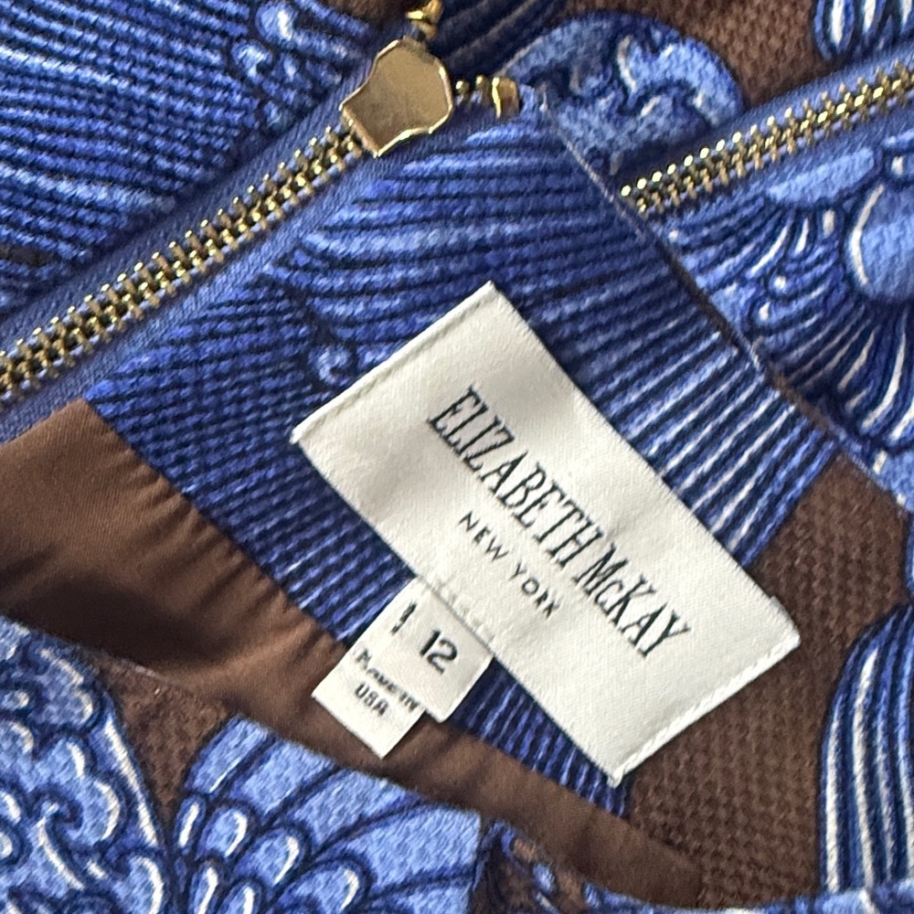 Elizabeth McKay Shift Dress  In Blue and Brown Asian Modern Bold Prints - Picture 6 of 8